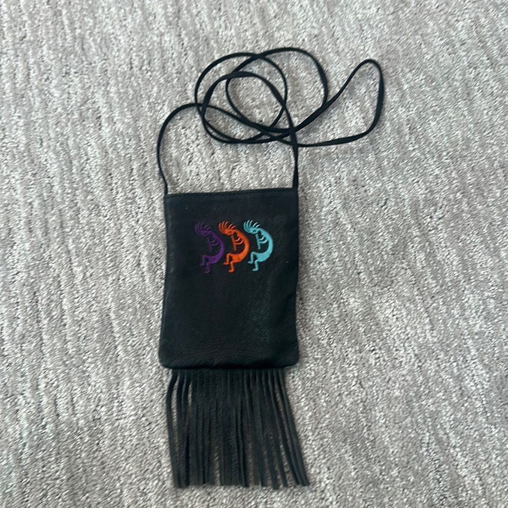 Leather Kokopelli embroidered small shoulder bag Native American/Hopi Southwest